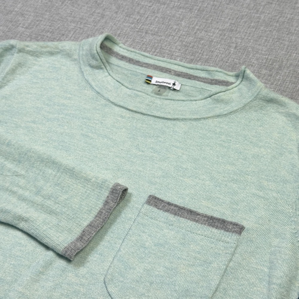 SmartWool Sweater Wool Pullover Mens Large Green Crew Neck Lighweight Knit